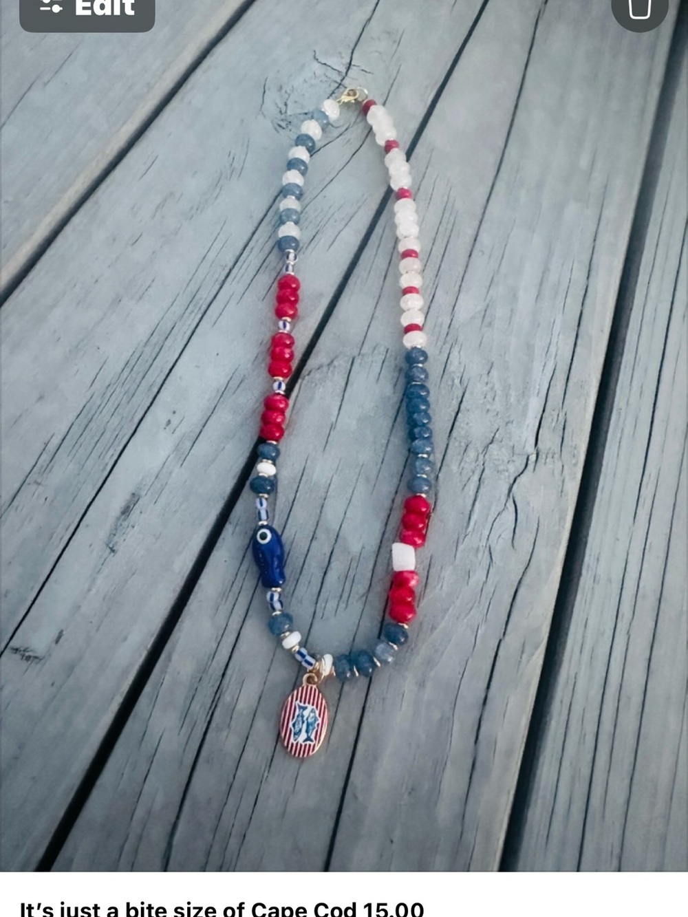Patriotic Red, White & Blue Beaded Necklace with Star Pendant